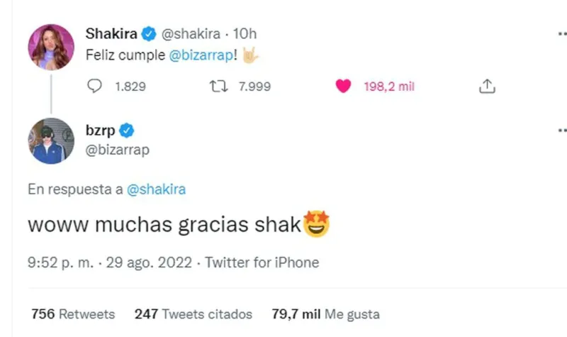 Shakira saludó a Bizarrap por su cumple