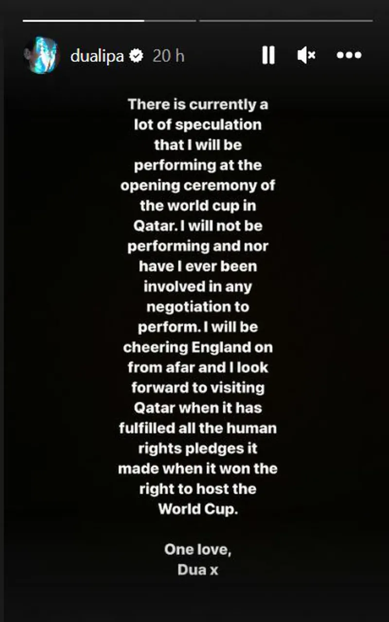Dua Lipa no estará en la inauguración del Mundial Qatar 2022: qué pasó